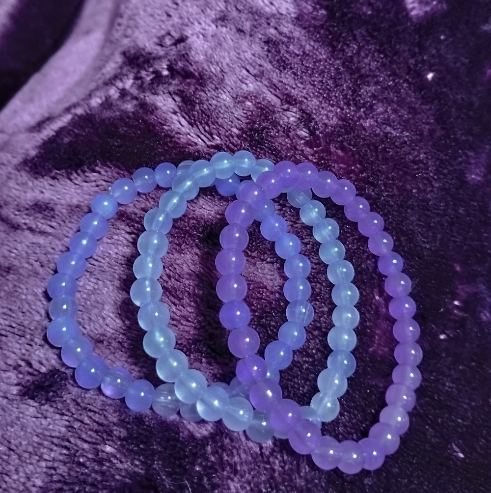 Handmade three piece cute colorful light purple and dark purple bracelet set